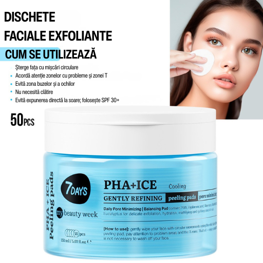 Dischete Faciale Exfoliante 7DAYS MBW PHA+ICE Efect Racire 50 buc 150ml