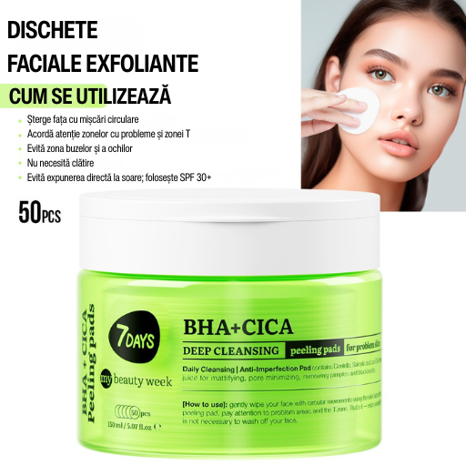 Dischete Faciale Exfoliante 7DAYS MBW BHA+CICA Curatare Profunda 50 buc 150ml
