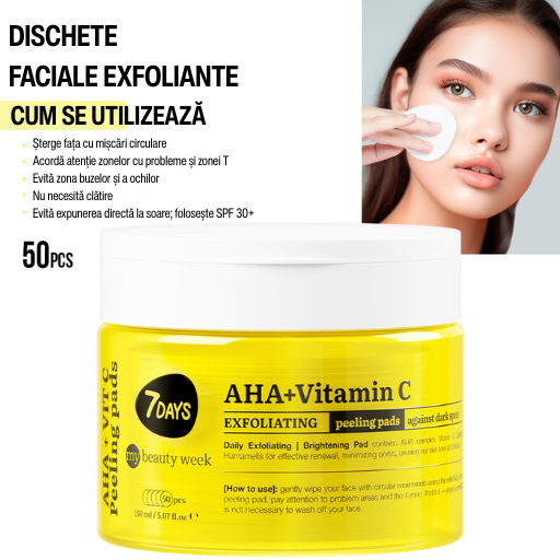 Dischete Faciale Exfoliante 7DAYS MBW AHA+Vitamina C Iluminare 50 buc 150ml