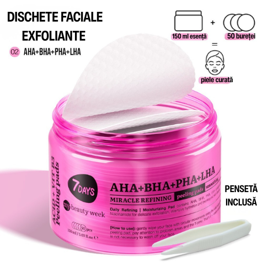 Dischete Faciale Exfoliante 7DAYS MBW AHA+BHA+PHA+LHA Multi-Acizi 50 buc 150ml
