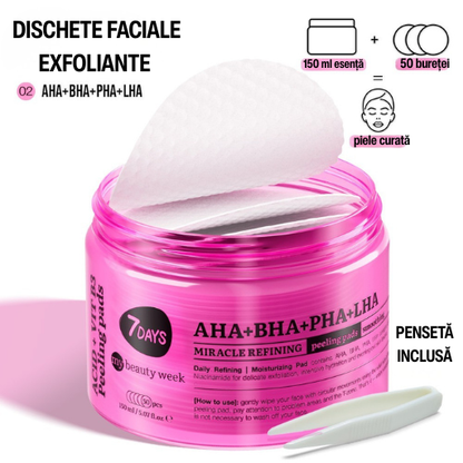 Dischete Faciale Exfoliante 7DAYS MBW AHA+BHA+PHA+LHA Multi-Acizi 50 buc 150ml