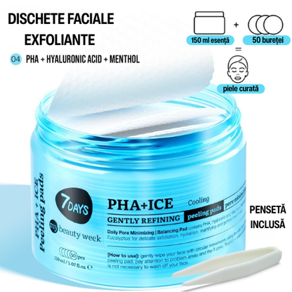 Dischete Faciale Exfoliante 7DAYS MBW PHA+ICE Efect Racire 50 buc 150ml