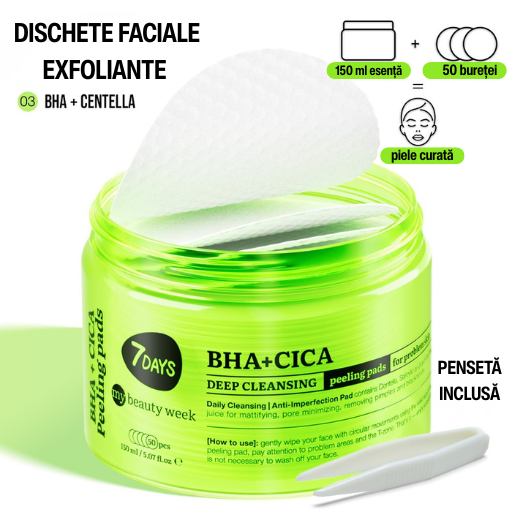 Dischete Faciale Exfoliante 7DAYS MBW BHA+CICA Curatare Profunda 50 buc 150ml