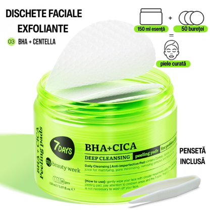 Dischete Faciale Exfoliante 7DAYS MBW BHA+CICA Curatare Profunda 50 buc 150ml