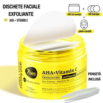 Dischete Faciale Exfoliante 7DAYS MBW AHA+Vitamina C Iluminare 50 buc 150ml