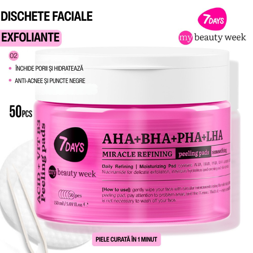 Dischete Faciale Exfoliante 7DAYS MBW AHA+BHA+PHA+LHA Multi-Acizi 50 buc 150ml