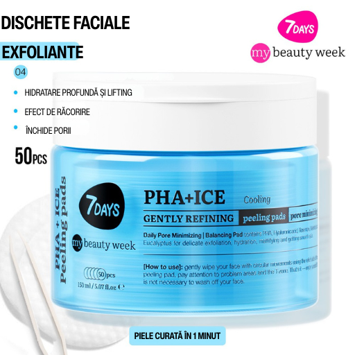 Dischete Faciale Exfoliante 7DAYS MBW PHA+ICE Efect Racire 50 buc 150ml