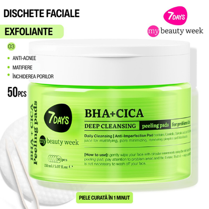 Dischete Faciale Exfoliante 7DAYS MBW BHA+CICA Curatare Profunda 50 buc 150ml