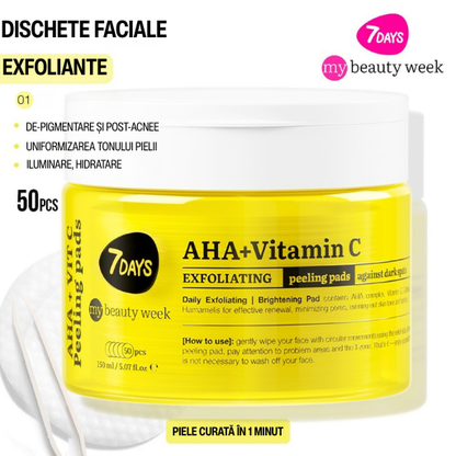 Dischete Faciale Exfoliante 7DAYS MBW AHA+Vitamina C Iluminare 50 buc 150ml