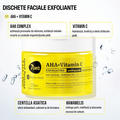 Dischete Faciale Exfoliante 7DAYS MBW AHA+Vitamina C Iluminare 50 buc 150ml