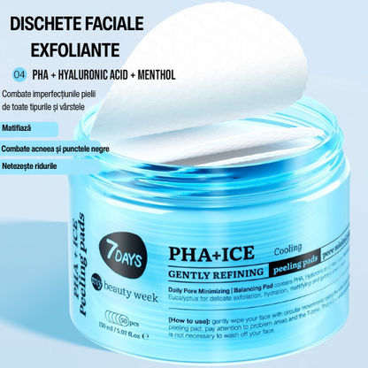 Dischete Faciale Exfoliante 7DAYS MBW PHA+ICE Efect Racire 50 buc 150ml
