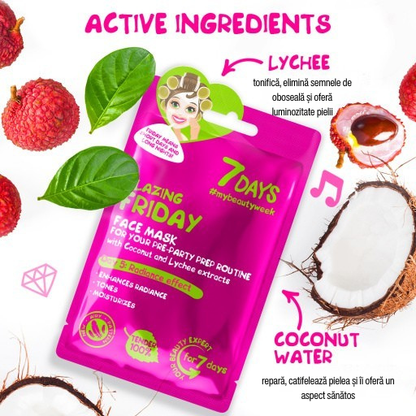 Masca de Fata 7DAYS Blazing Friday Apa de Cocos & Lychee 28g