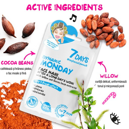 Masca de Fata 7DAYS Dynamic Monday Salcie & Boabe de Cacao 28g