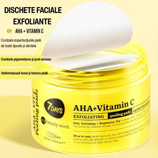 Dischete Faciale Exfoliante 7DAYS MBW AHA+Vitamina C Iluminare 50 buc 150ml