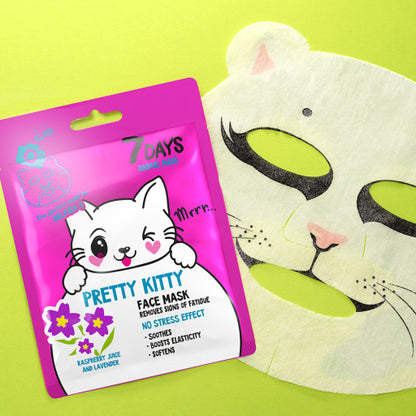 Masca de Fata 7DAYS Animal Mask Pretty Kitty Zmeura & Lavanda 28g