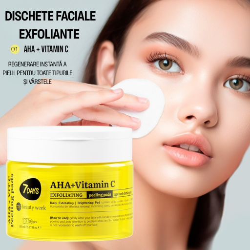 Dischete Faciale Exfoliante 7DAYS MBW AHA+Vitamina C Iluminare 50 buc 150ml