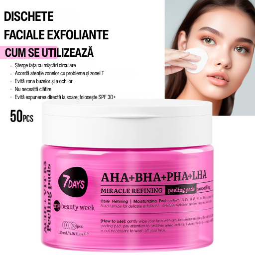Dischete Faciale Exfoliante 7DAYS MBW AHA+BHA+PHA+LHA Multi-Acizi 50 buc 150ml