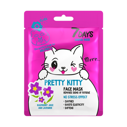 Masca de Fata 7DAYS Animal Mask Pretty Kitty Zmeura & Lavanda 28g