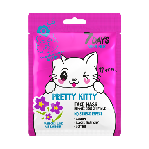Masca de Fata 7DAYS Animal Mask Pretty Kitty Zmeura & Lavanda 28g
