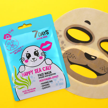 Masca de Fata 7DAYS Animal Mask Happy Sea Calf Alge & Muschi Alb 28g