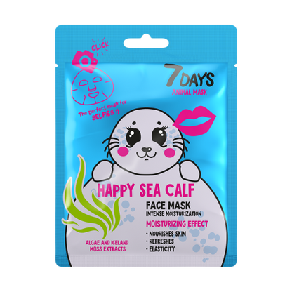 Masca de Fata 7DAYS Animal Mask Happy Sea Calf Alge & Muschi Alb 28g