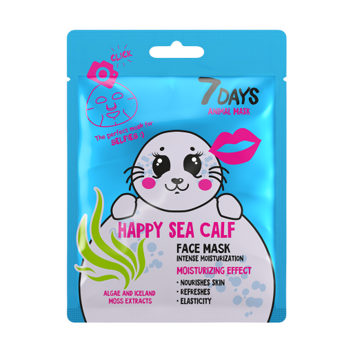 Masca de Fata 7DAYS Animal Mask Happy Sea Calf Alge & Muschi Alb 28g
