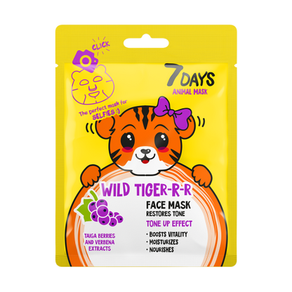Masca de Fata 7DAYS Animal Mask Wild Tiger Fructe Taiga & Verbina 28g